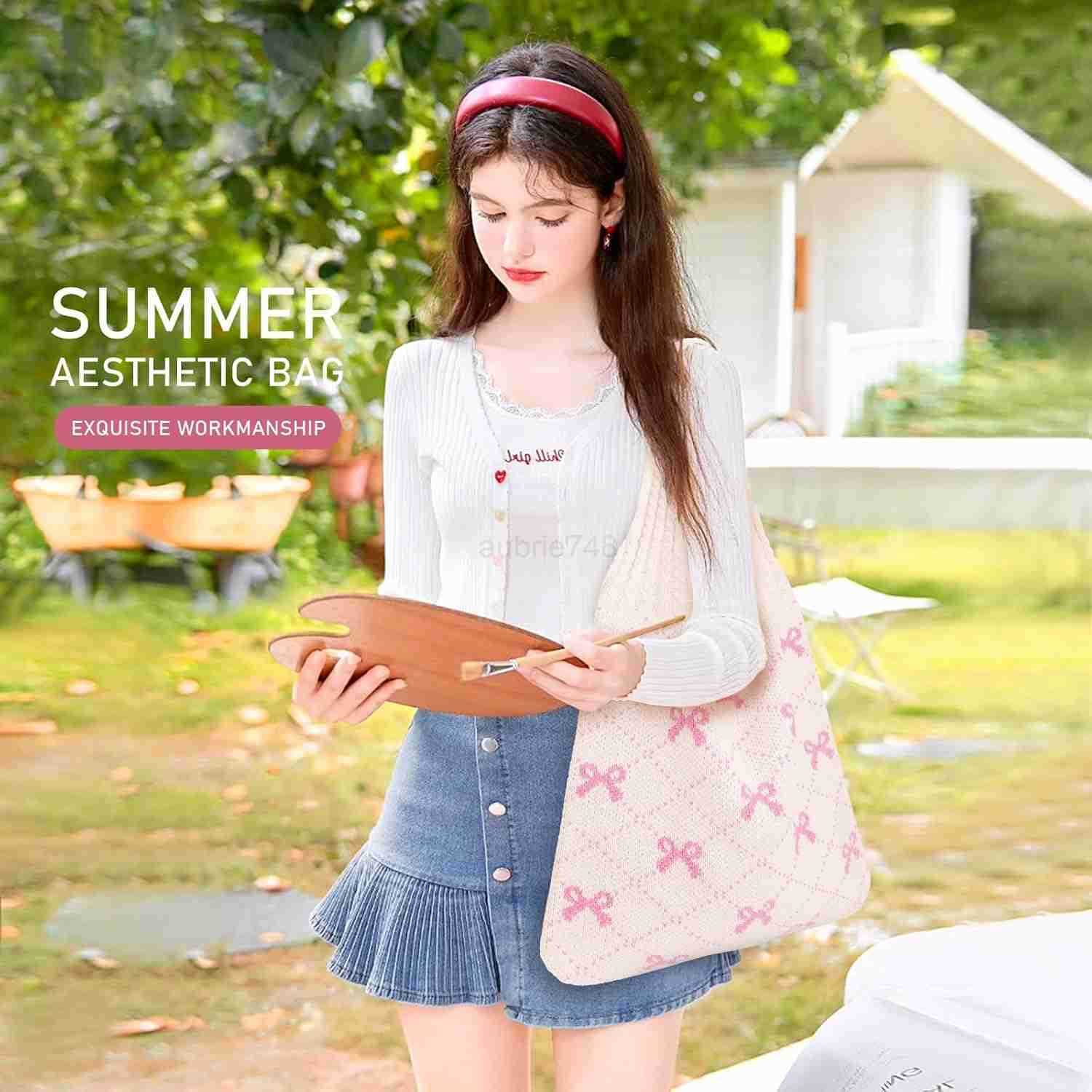 Crochet Tote Beach Mesh Knitted Shoulder Bag Large Aesthetic Hobo Bag for Women Summer M250904