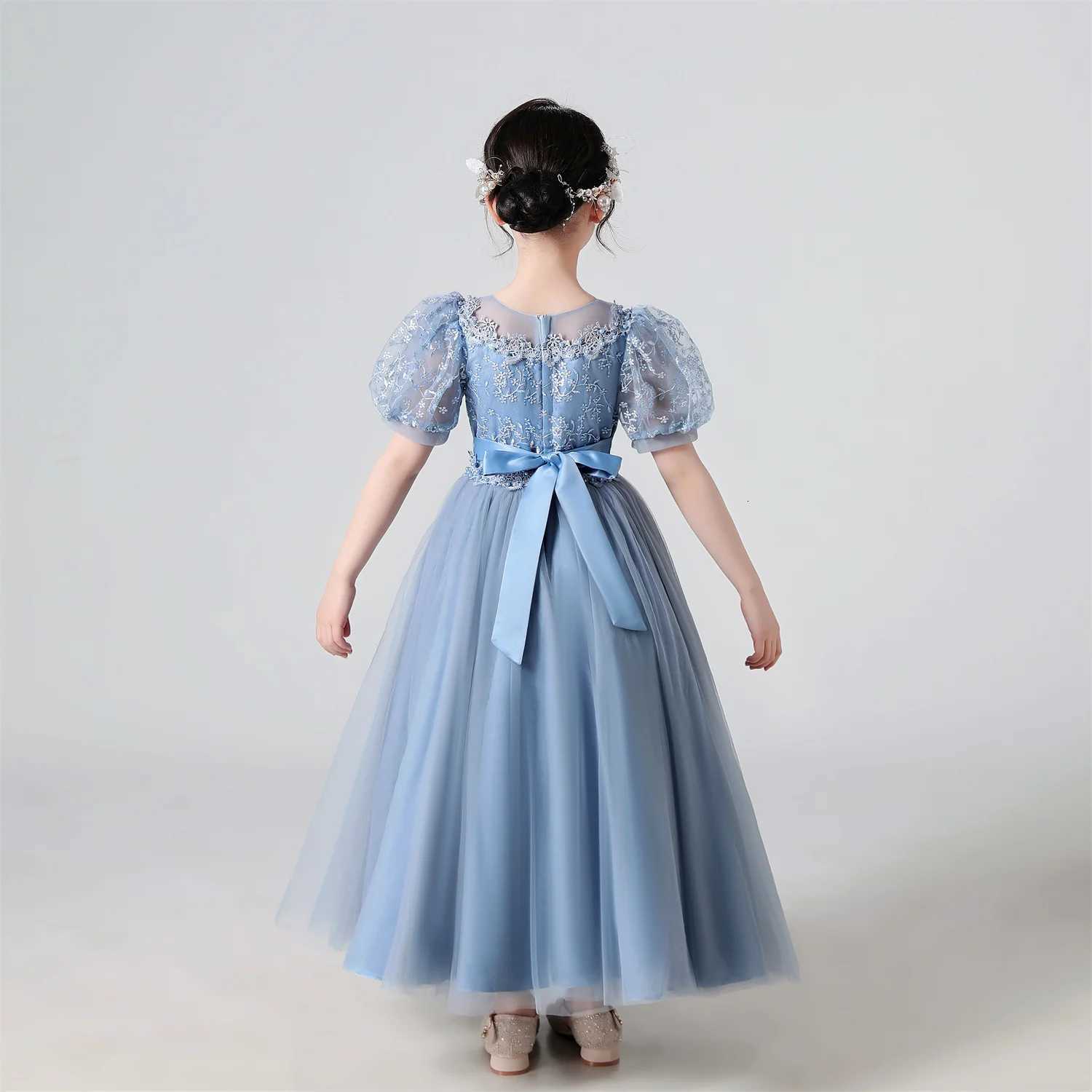 Girl Flower Dress Lace Embroidered Wedding Princess Dress Host Performance Costume Gown Christmas Party Evening Dresses Z250904