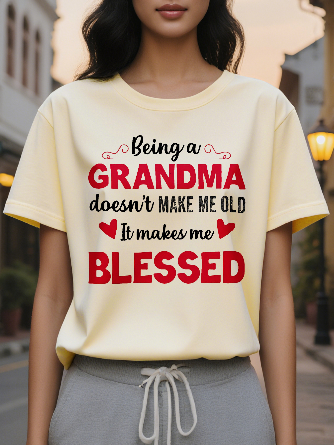 Blessed Grandma Print T Shirt Mother's Day Short Sleeve Crew Neck Casual Top for Spring Summer Women's Clothing 56e8f