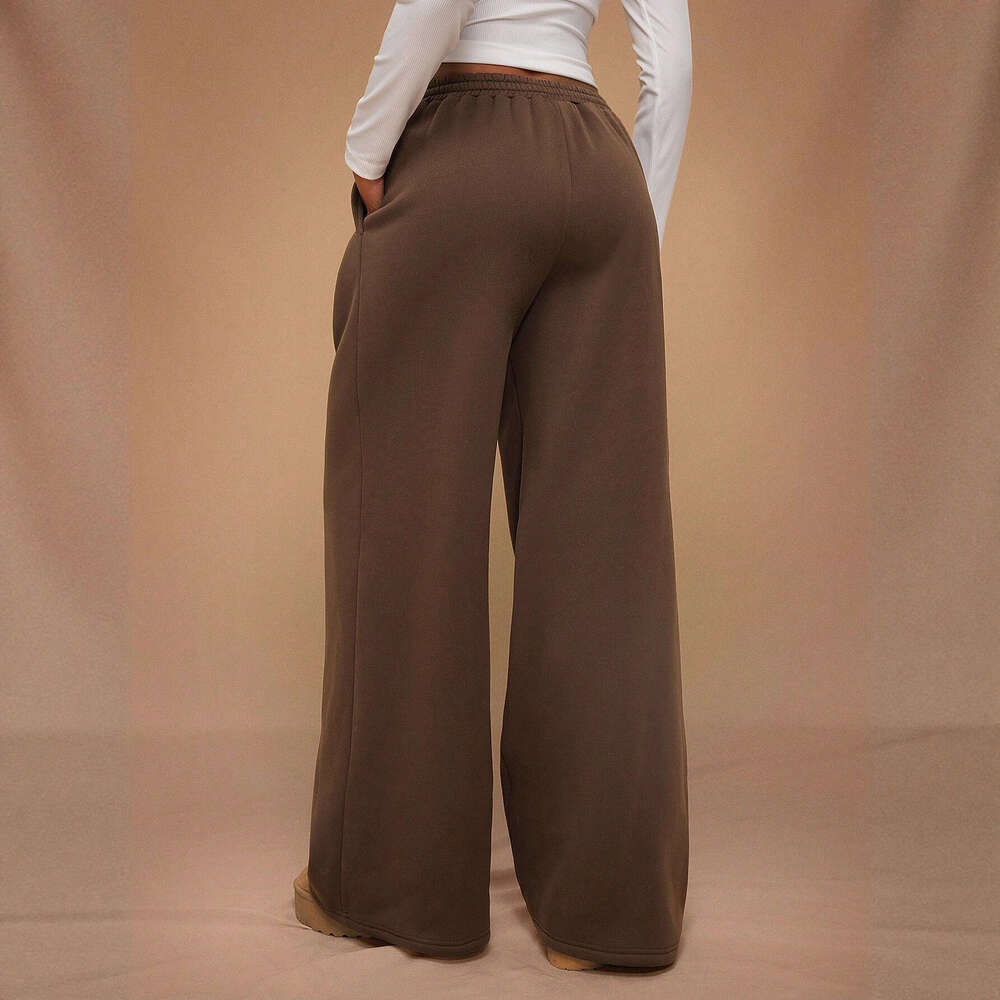 2025 Autumn Winter European and American Women's Fashion Elastic Fleece Loose Wide-Leg Sports Casual Pants