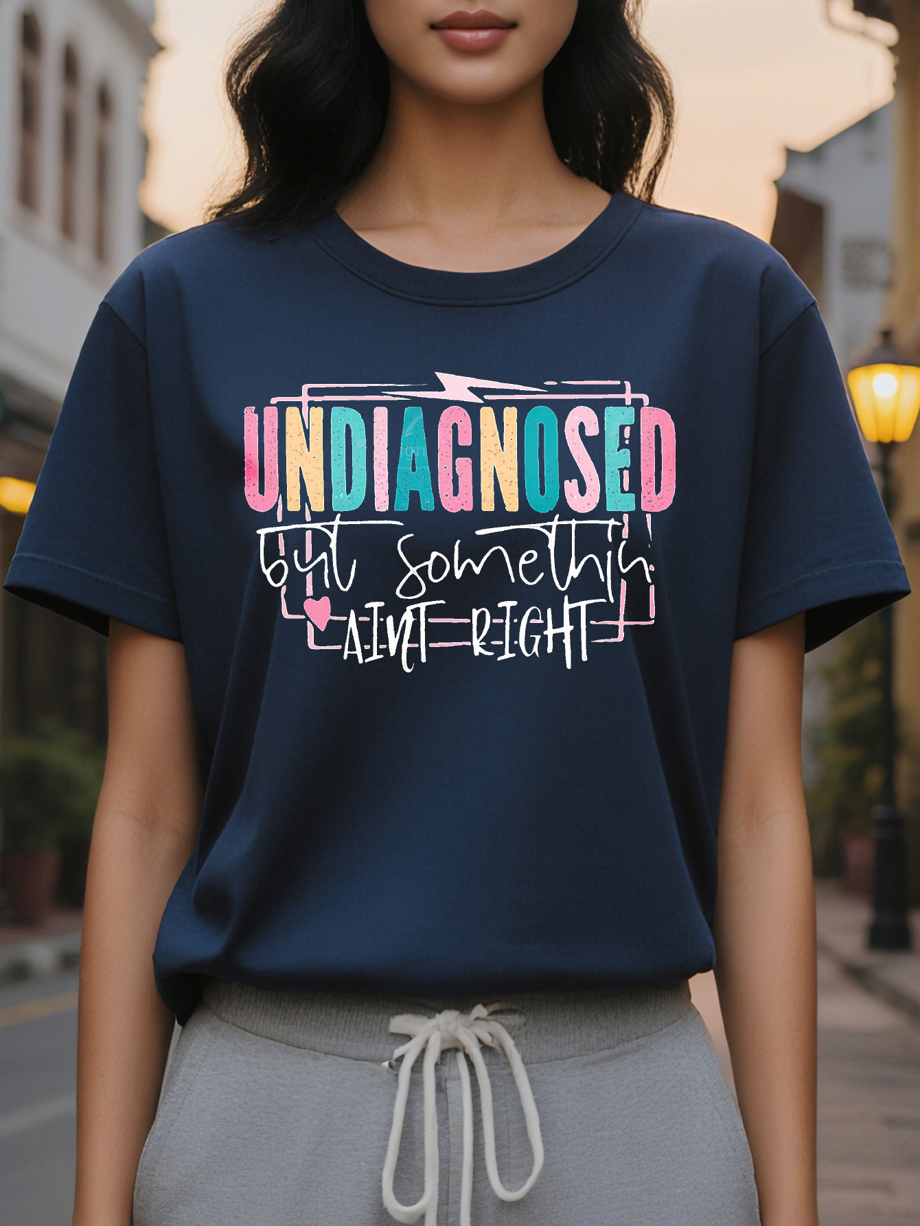 100% Women's Casual Crew Neck T-Shirt Undiagnosed Girl with Something Right Print Cotton Rayon Spandex Knit