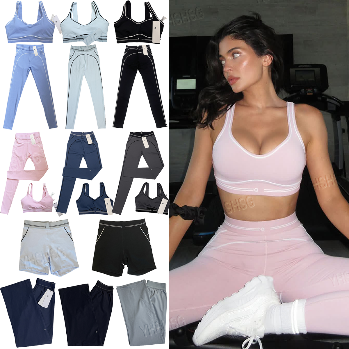 2025 5A Yoga Set Designer Heartbeat Bra Leggings And Shorts End White Striped Low Back Dance Yoga Running Fitness Gym Comfortable alosetlies Women clothes set
