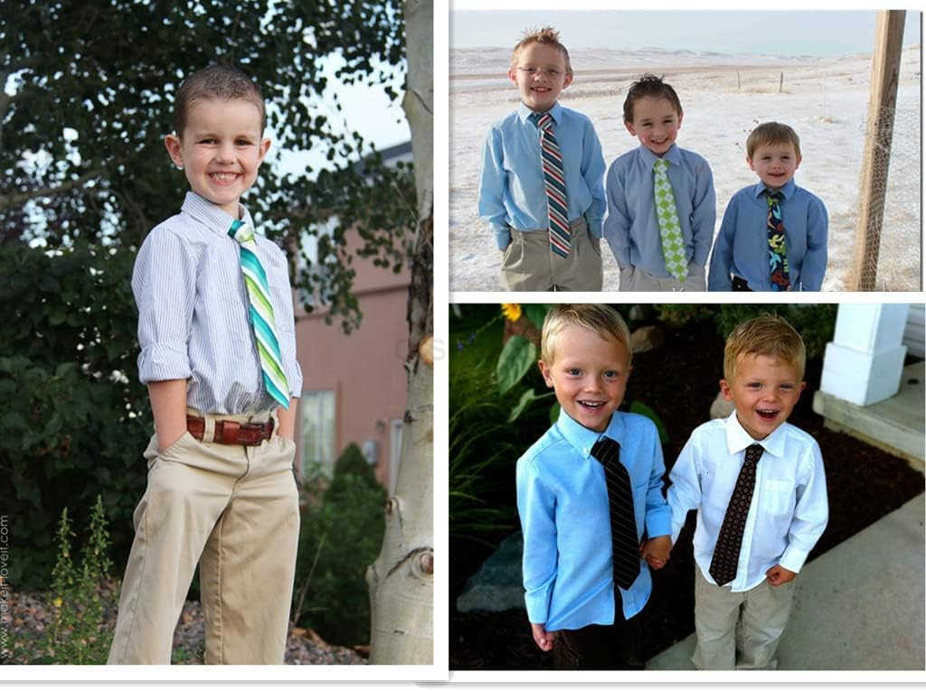3pcs Boys PreTied Neckties Pocket Square Set Neck Strap Tie for KidsW250904