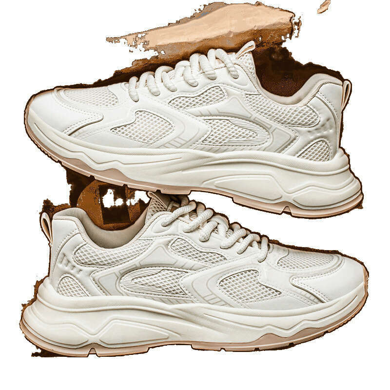 Sports New Breathable Mesh Lightweight Running Men's Casual Travel Dad White Shoes