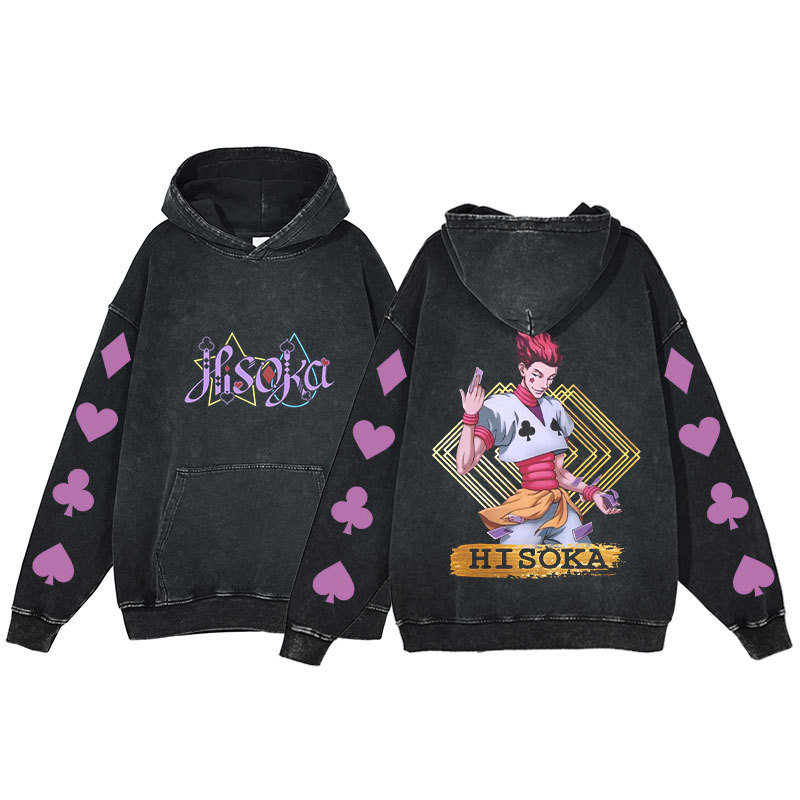 2025 Fall/Winter New Arrival: Anime Hunter X Hunter Washed Vintage Print Street Retro Hoodie - VT2717