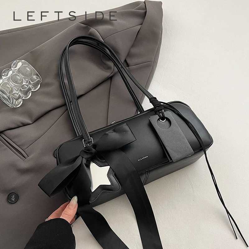 LEFTSIDE Women Ribbon Design Simple Handbags 2025 Spring Fashion Tote Bag Trend PU Leather Ladies Underarm Shoulder Bags Z250903