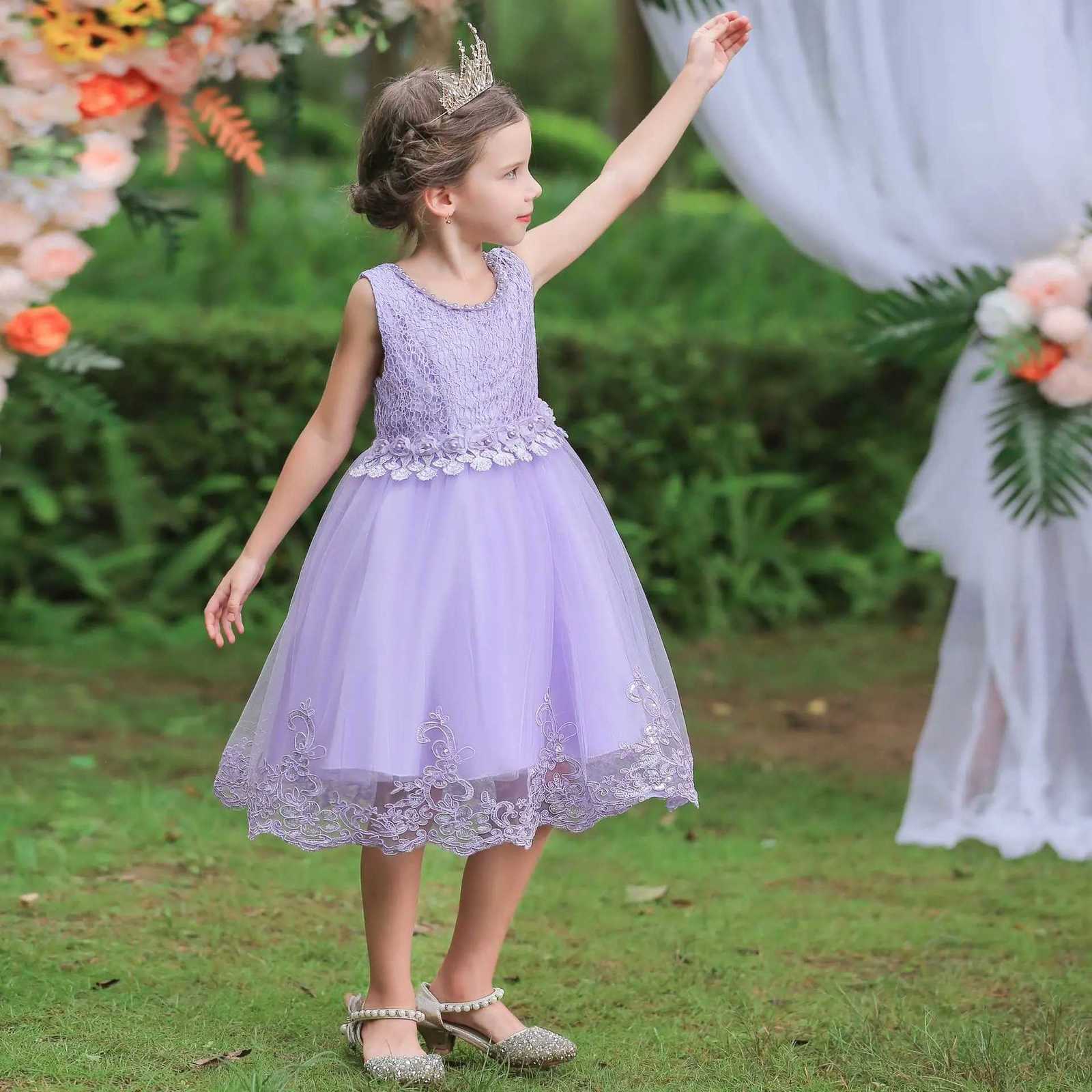 clearance childrens purple dress childrens beaded princess wedding dress fluffy skirt summer girl vest mesh skirt ages Z250904