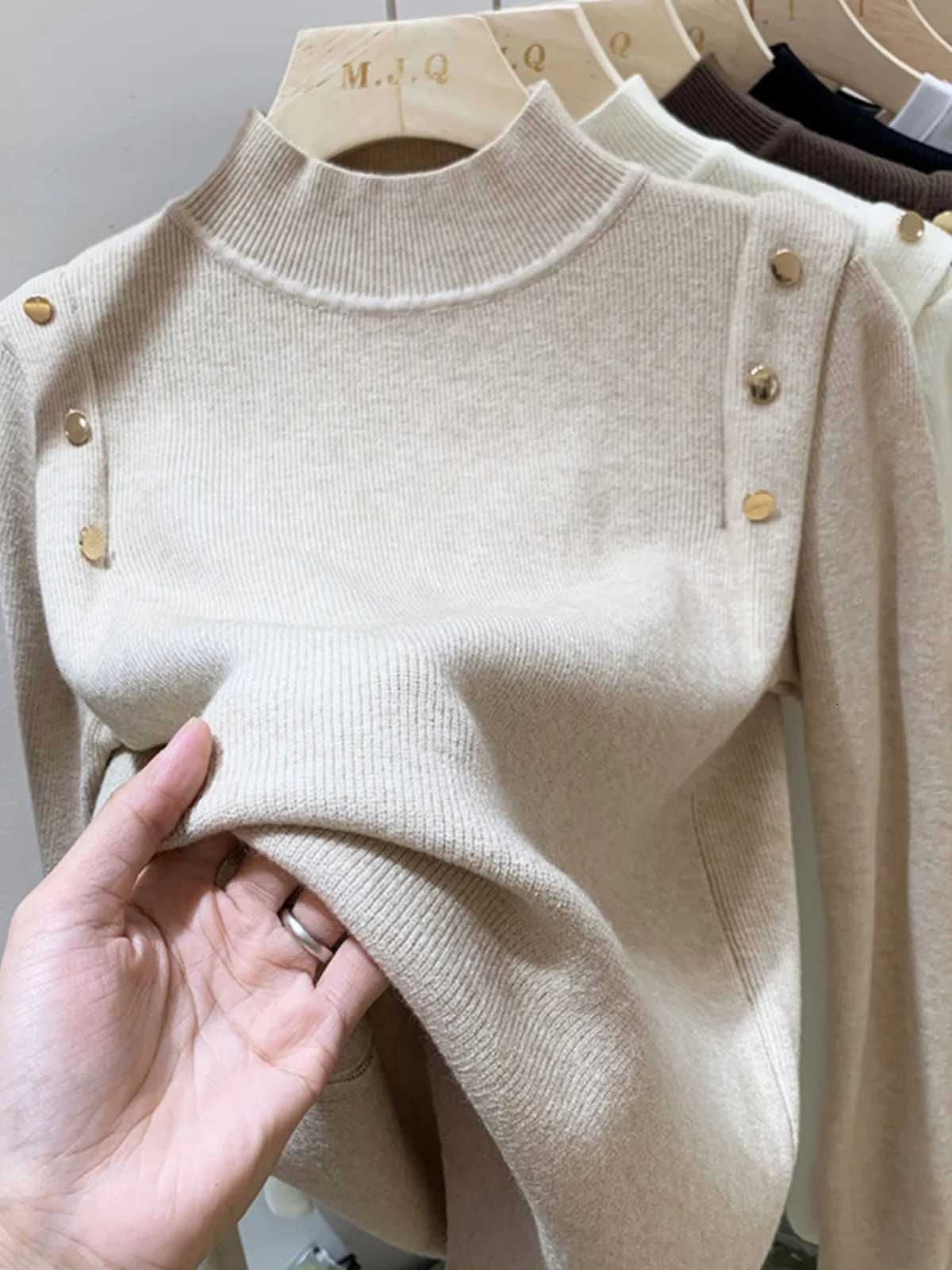 AOSSVIAO 2025 Button Turtleneck Knitted Women Sweater Pullovers Autumn Winter Basic Women Sweaters Fit Soft Warm Tops M250904