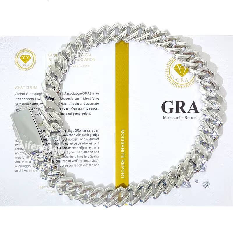 925 Silver Miami Style Hip Hop Necklaces for Men 15mm 3Row White Gold Plated Cuban Link D VVS1 Moissanite Cuban Link Moissanite