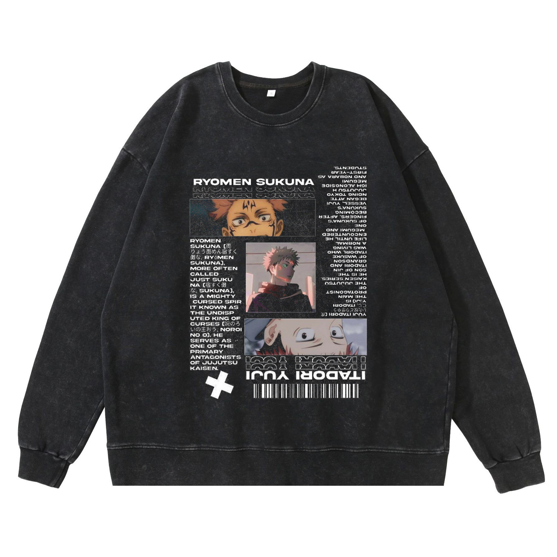 New Washed Vintage Dark-Themed Jujutsu Kaisen Anime Print Street Retro Hoodie Streetwear Crewneck Hoodie - TT8072