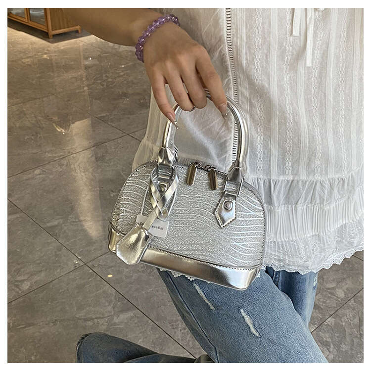 DHEssentials 2025 Women's Shelled PU Bag, Silver Tones, Zipper Top, Slim Design, Crossbody/Handheld, Summer Statement
