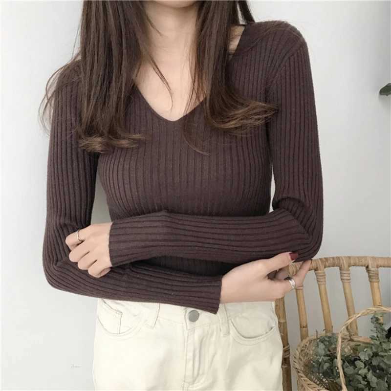 Korean Autumn V Neck Sweater Knitted Fashion Sweaters 2025 Slim Winter Tops For Women Pullover Jumper Pull Femme Truien Dames M250904