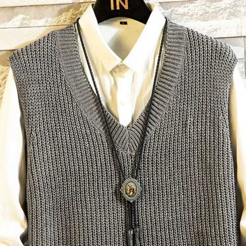 Mens Clothing V Neck Plain Vest Knit Sweater Male Sleeveless Solid Color Waistcoat Classic Cheap Best Selling Products 2024 HotXJ250904