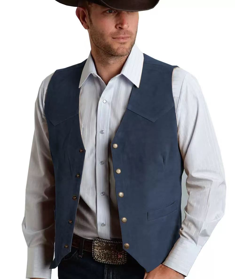 T1641 preferred men's suit vest metal buckle suede vest business slim spot vest