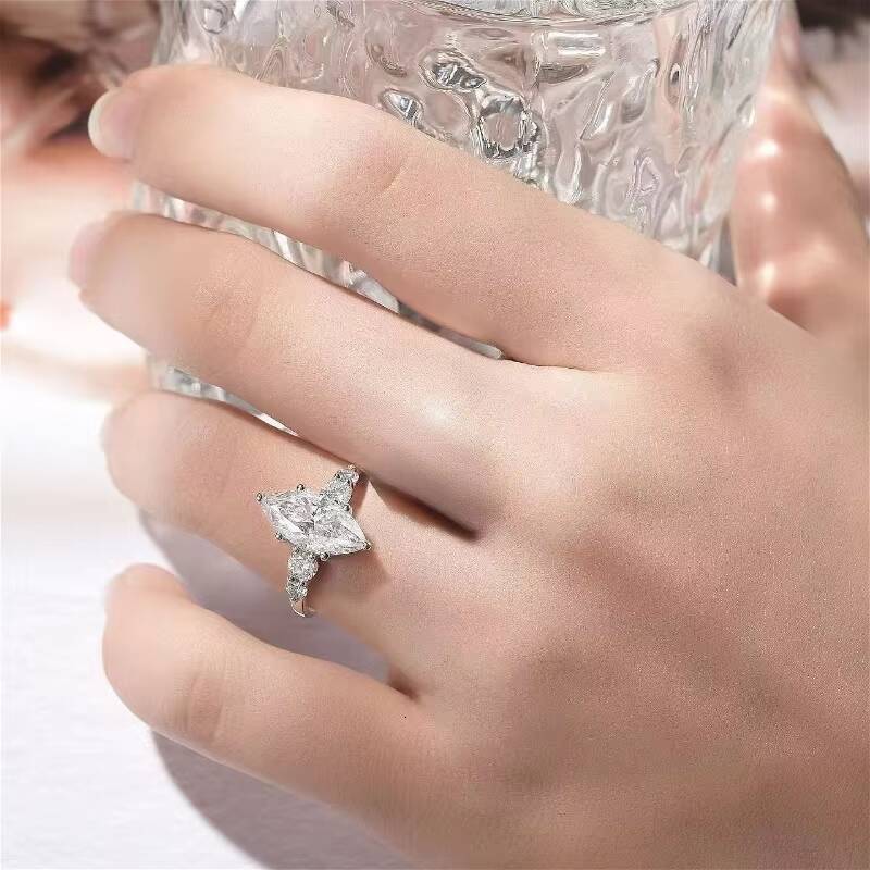 Luxury Womens S925 Silver Engagement 3Carat Marquise Cut Moissanite Wedding Rings for New Fancy Cut Design