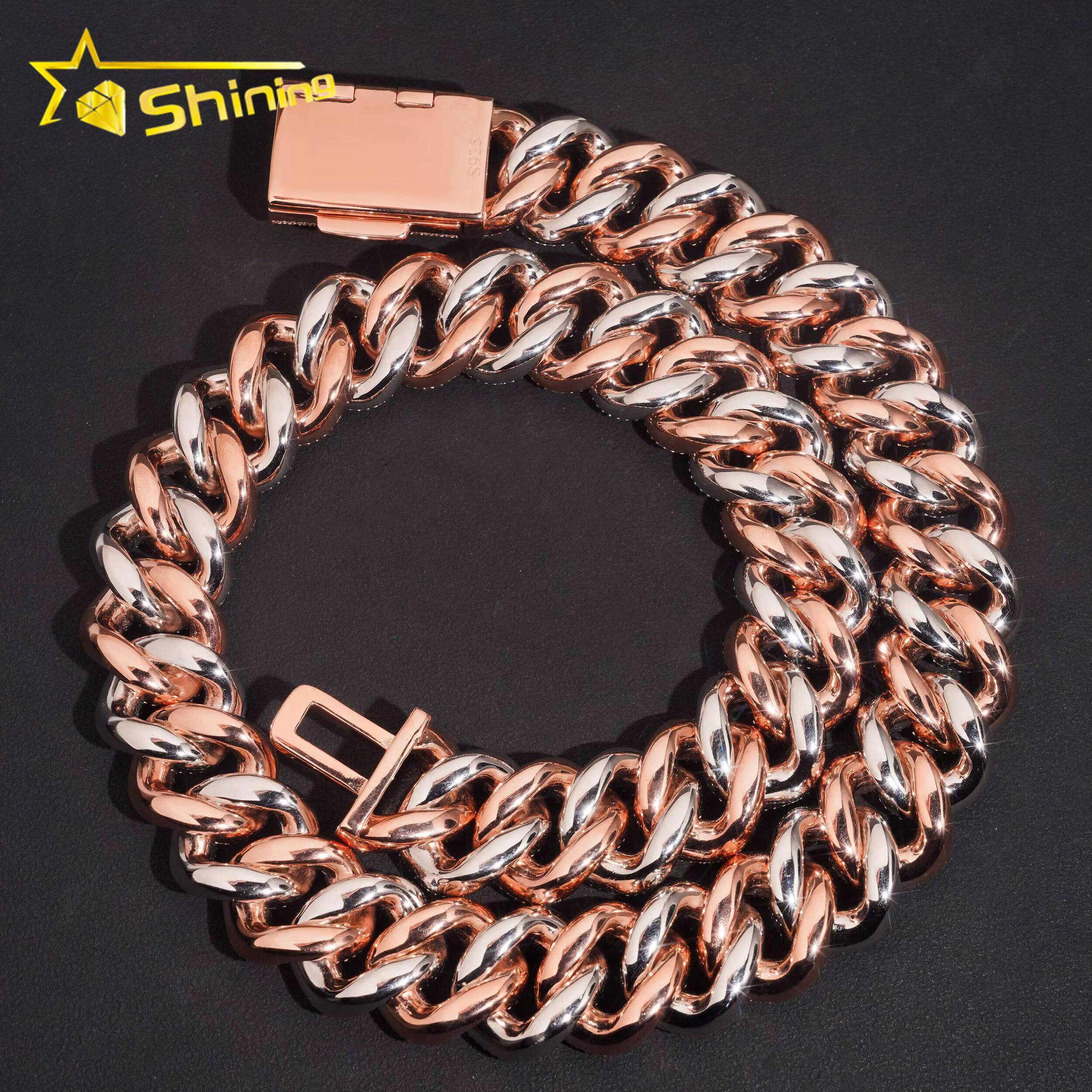 Luxury 22mm Two Tone Necklace Chain Pass Tester VVS Moissanite 925 Silver Gold Plated Hip Hop Iced Out Cuban Link Chain