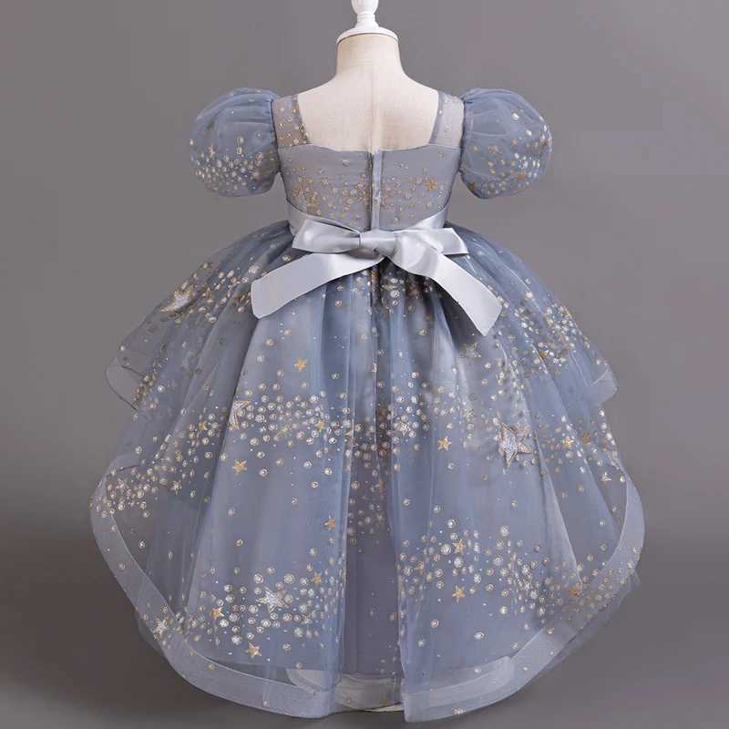 T8905 Girl Tail Wedding Bridesmaid Dress Childrens Elegant Banquet Dress Childrens Round Neck Sleeveless Dress Girl Z250904