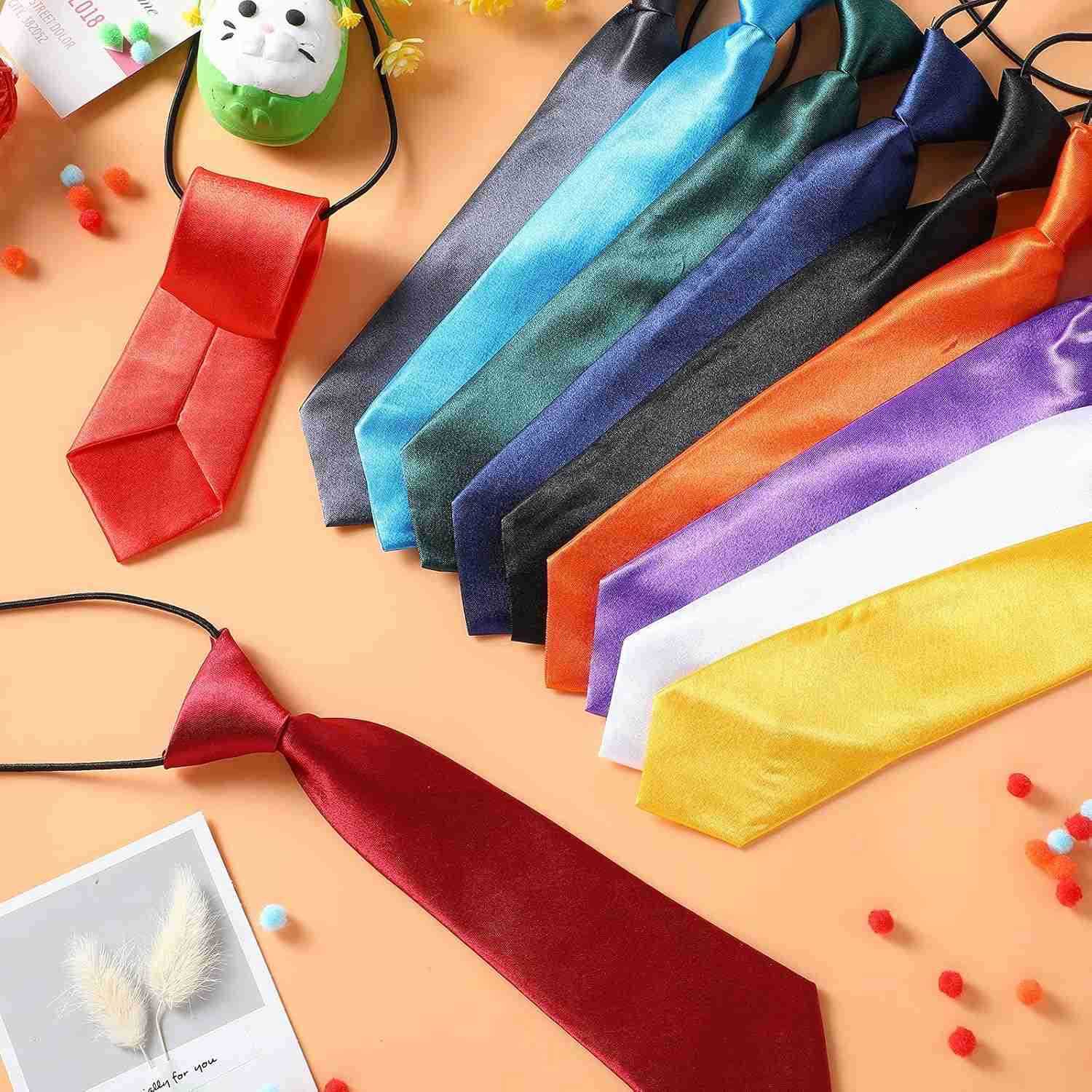 12 Pieces Boys Ties Clip On Neckties Pretied Tie Solid Color Necktie Neck Strap Formal with Elastic for Kids Wedding Graduation School Uniforms Assort