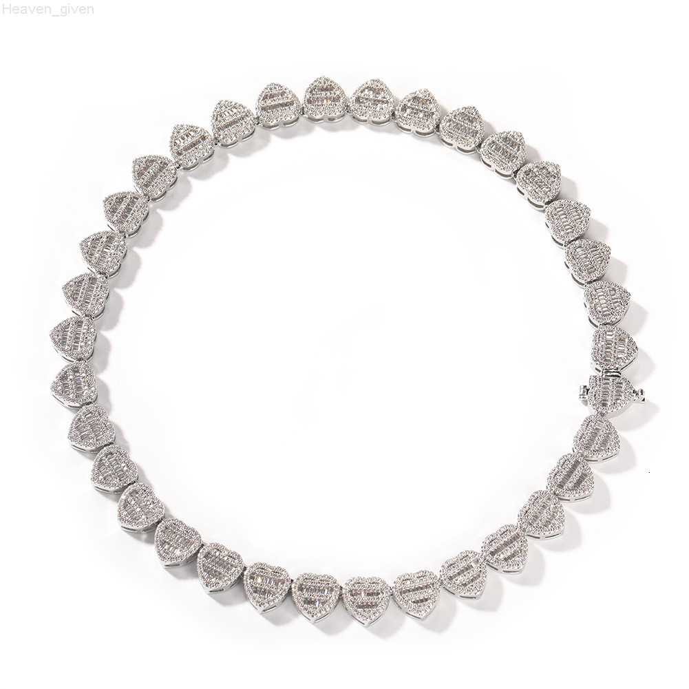 Hip Hop Fashion Men Women Charm Necklace Iced Out Fully Baguette CZ Diamond Heart Chain Necklace