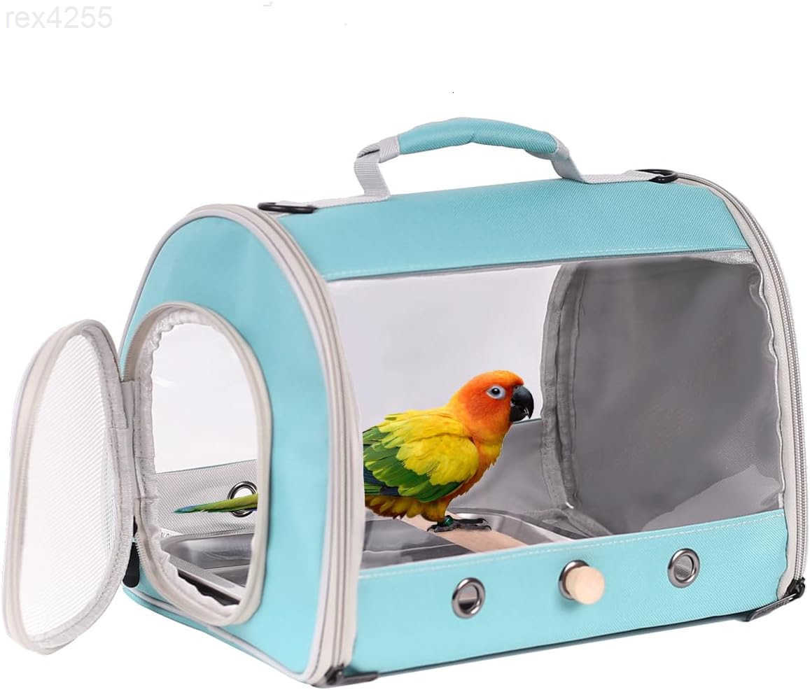Small Bird Travel Cage Carrier Portable Parrot Parakeet Carrier with Standing Perch and Comfy Mat Budgies Carry Transport Bag for Vet Visit Shopping a