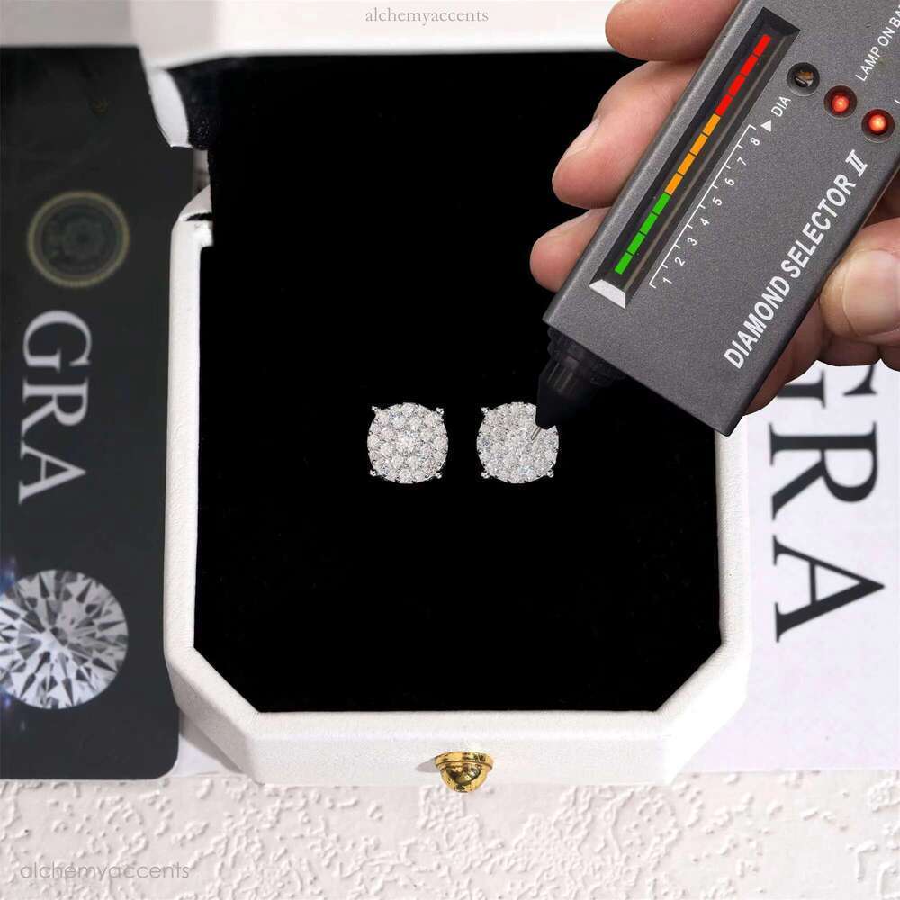 Pass Tester Gold Plated Screw Back Stud Earrings Sier VVS Moissanite Dia Ear Studs Fine Hip Hop Mens Women Jewelry