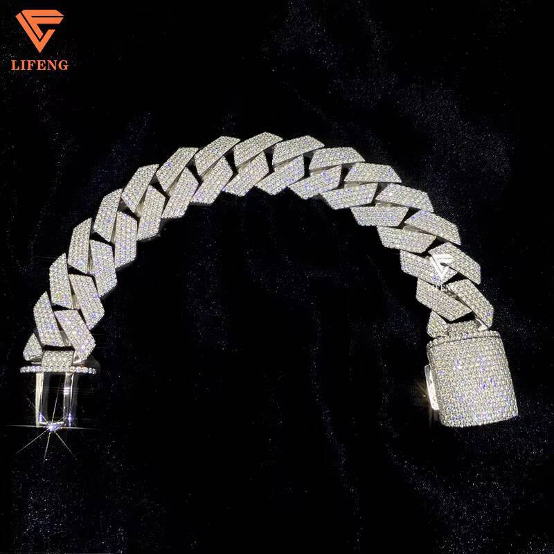 20mm Cuban Link Chain High Quality White Gold Plated 925 Sterling Silver Moissanite Necklace Bracelet Set for Men VVS Clarity