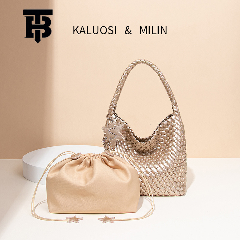 TB BHULAMTE Gun Gun Same Style Designer s bag Champagne Gold Woven Bag Tote Bag Star Pendant Large Capacity High-end Fashion Shoulder Bag Mother and C