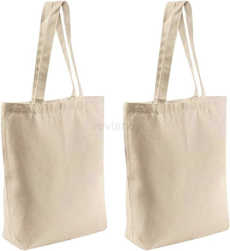Canvas Tote Bags 2 Pcs MultiPurpose Reusable Bags Perfect for Grocery Shoppping DIY GiftsW250904