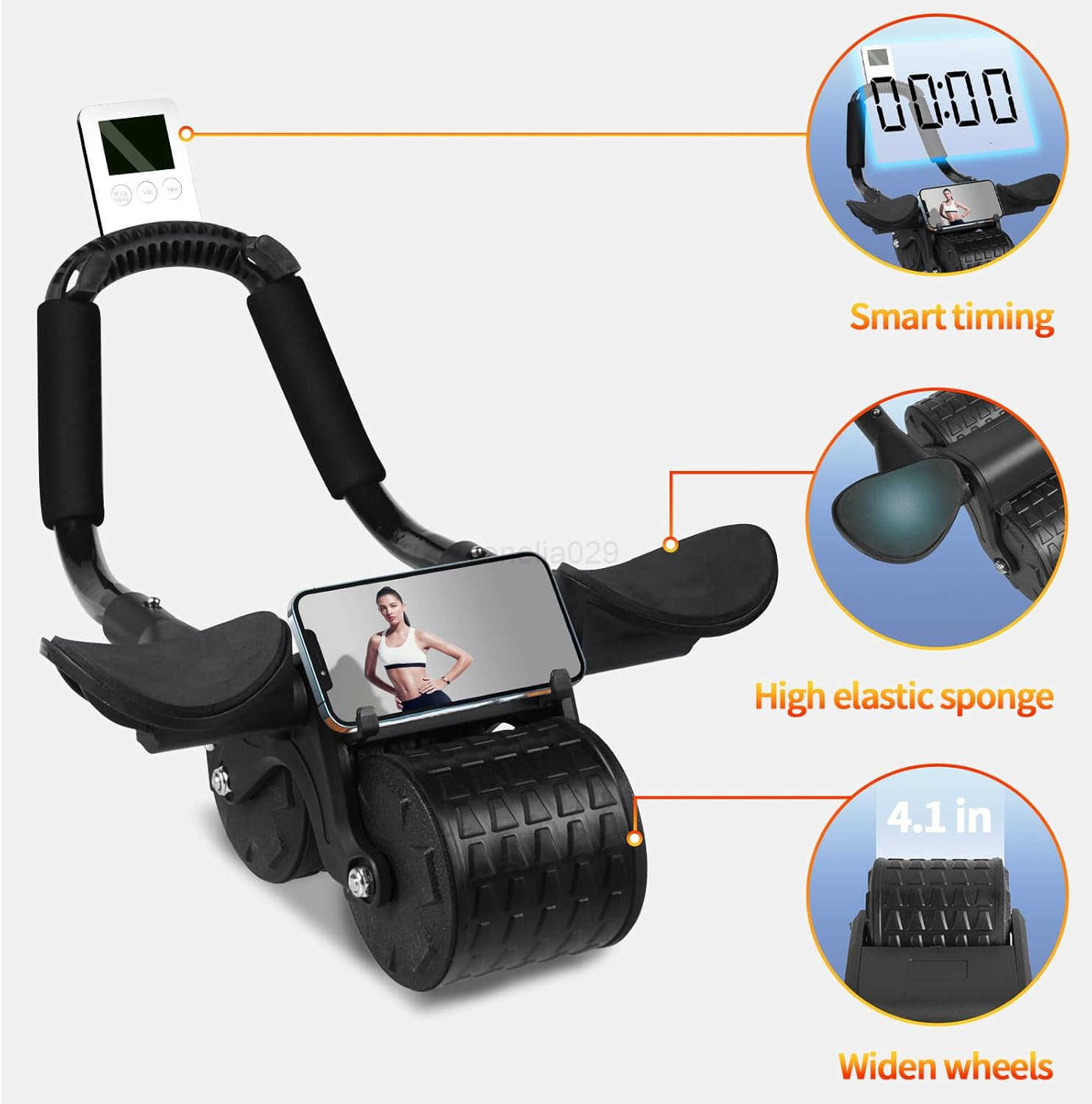 Ab Roller Wheel with Timer Knee Mat Home Workout Auto Rebound Abdominal Wheel with Elbow Support Core Workout Equipment for Strengthening Abs Home Gym