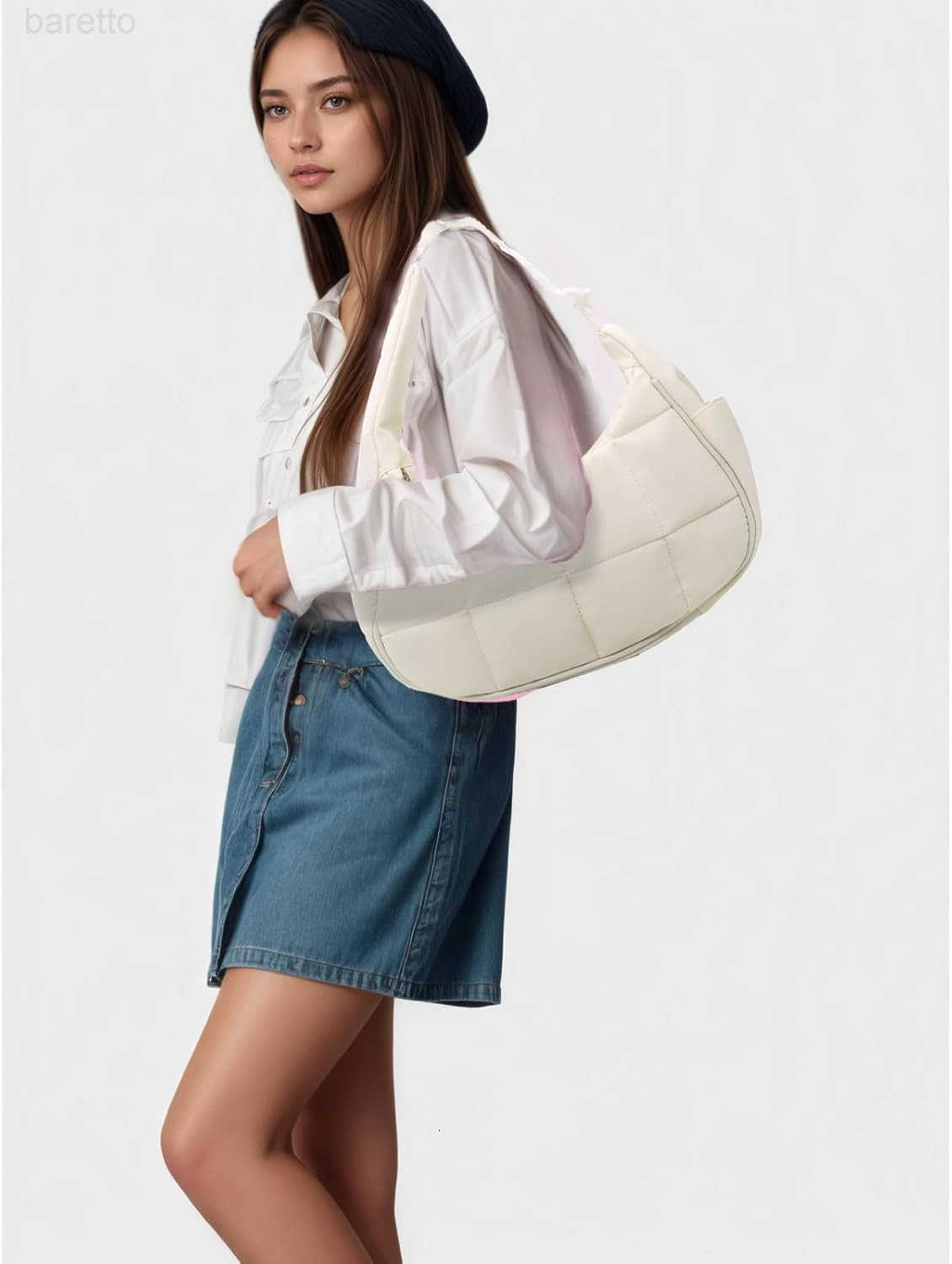 Puffer Crescent Shoulder Bag for Women Nylon Crescent Bag Trendy Crescent Sling Bag Small Tote Bags M250903