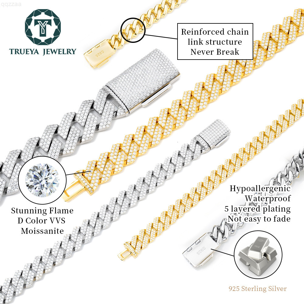 Sharp Cuban Link Chain SilverGold 6789 Bracelet GRA Certificated Iced Out Moissanite Bling Diamond Cuban Link Chains