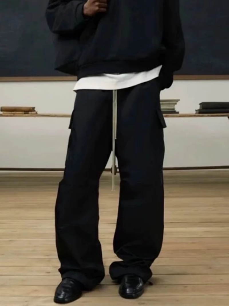MIJKO High Street Black Pants Straight Leg Casual Trousers with Drawstring Comfortable Streetwear Z260315