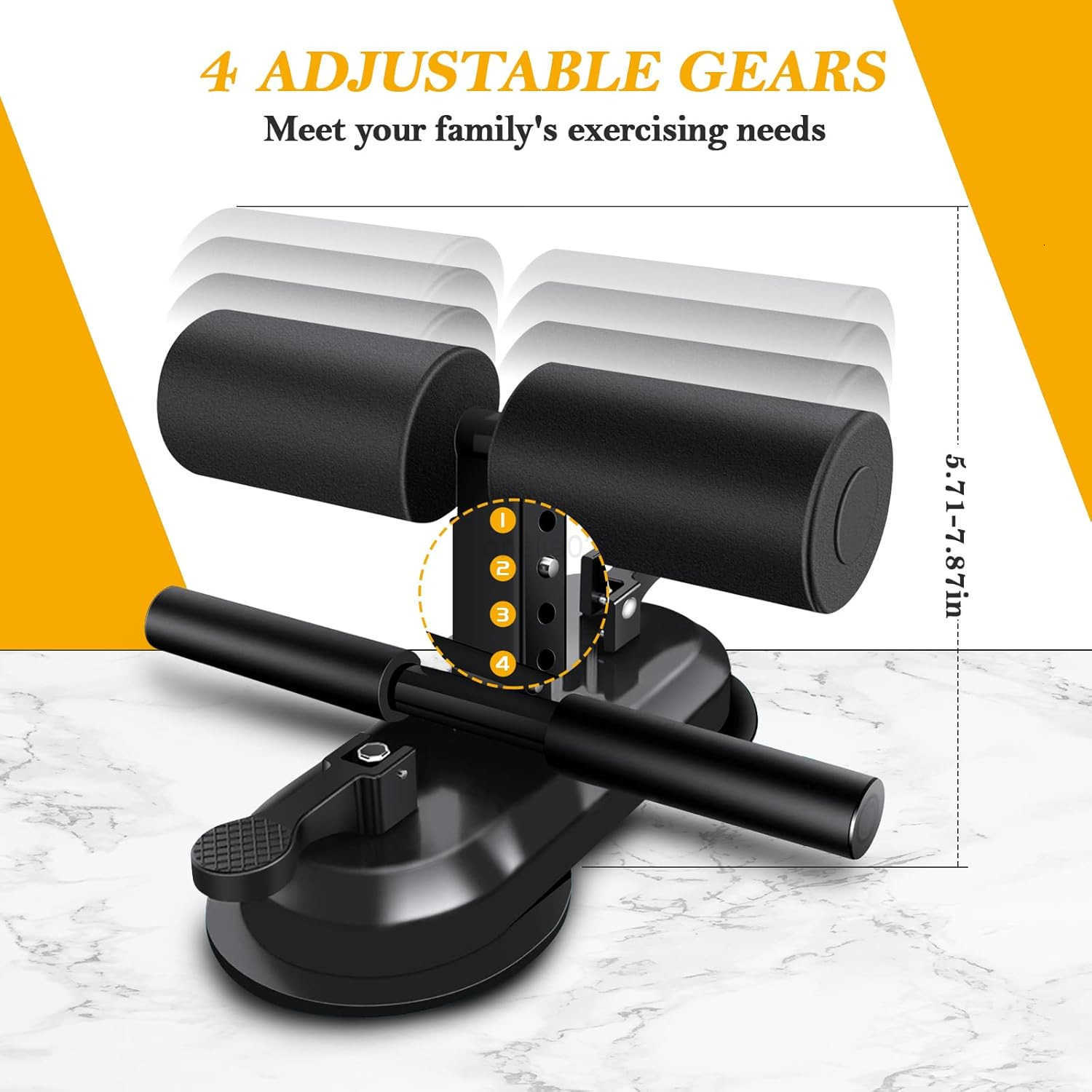 Sit Up Bar Floor Portable Sit Up Exercise Equipment with 2 Strong Suction Cups and Adjustable Foot Holder Abs Master Assistant Device for Home Workout