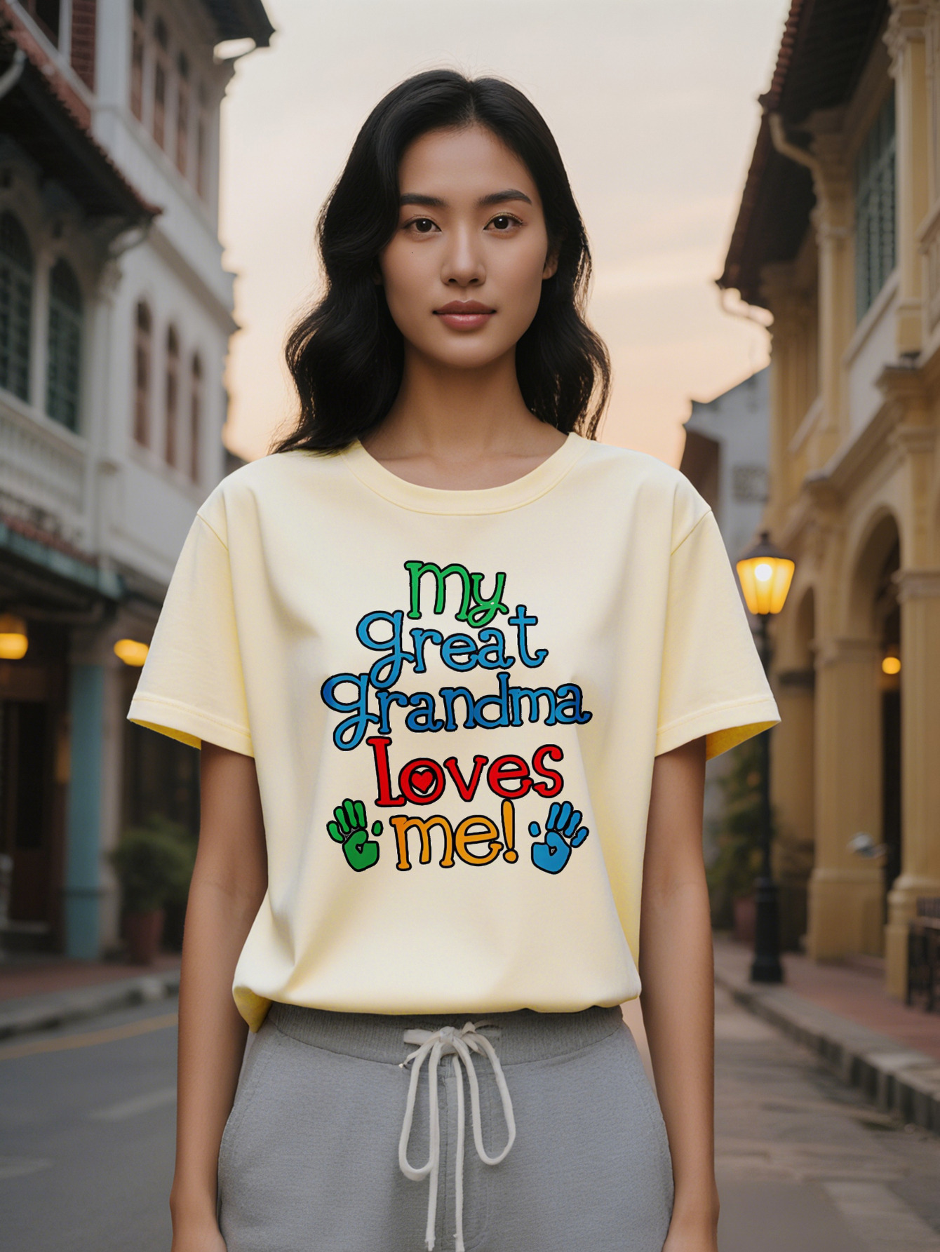Casual Crew Neck T-Shirt My Great Grandma Loves Me Print Summer Knit Tee Regular Fit Pure Cotton Perfect Gift
