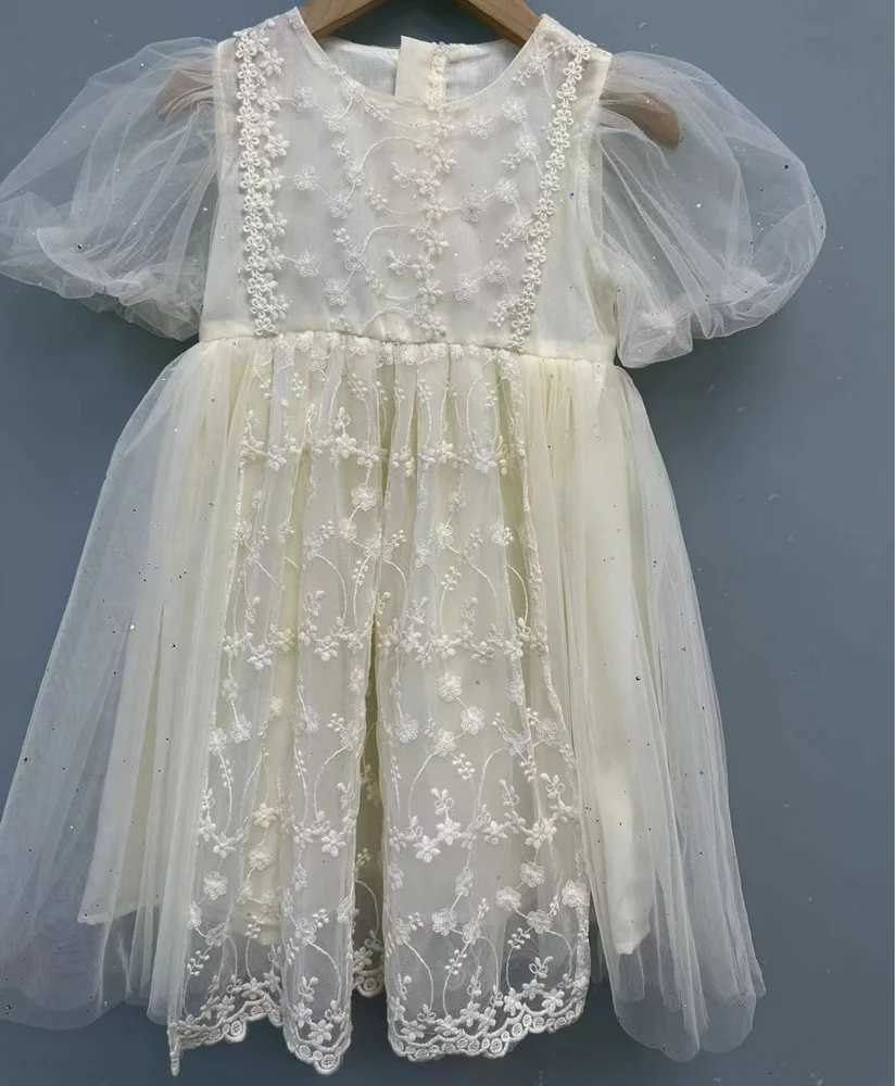 Korean Style New Summer Princess Dress Round Collar Short Sleeves Solid Color Dresses with Lace Children Clothing E23023 Z250904