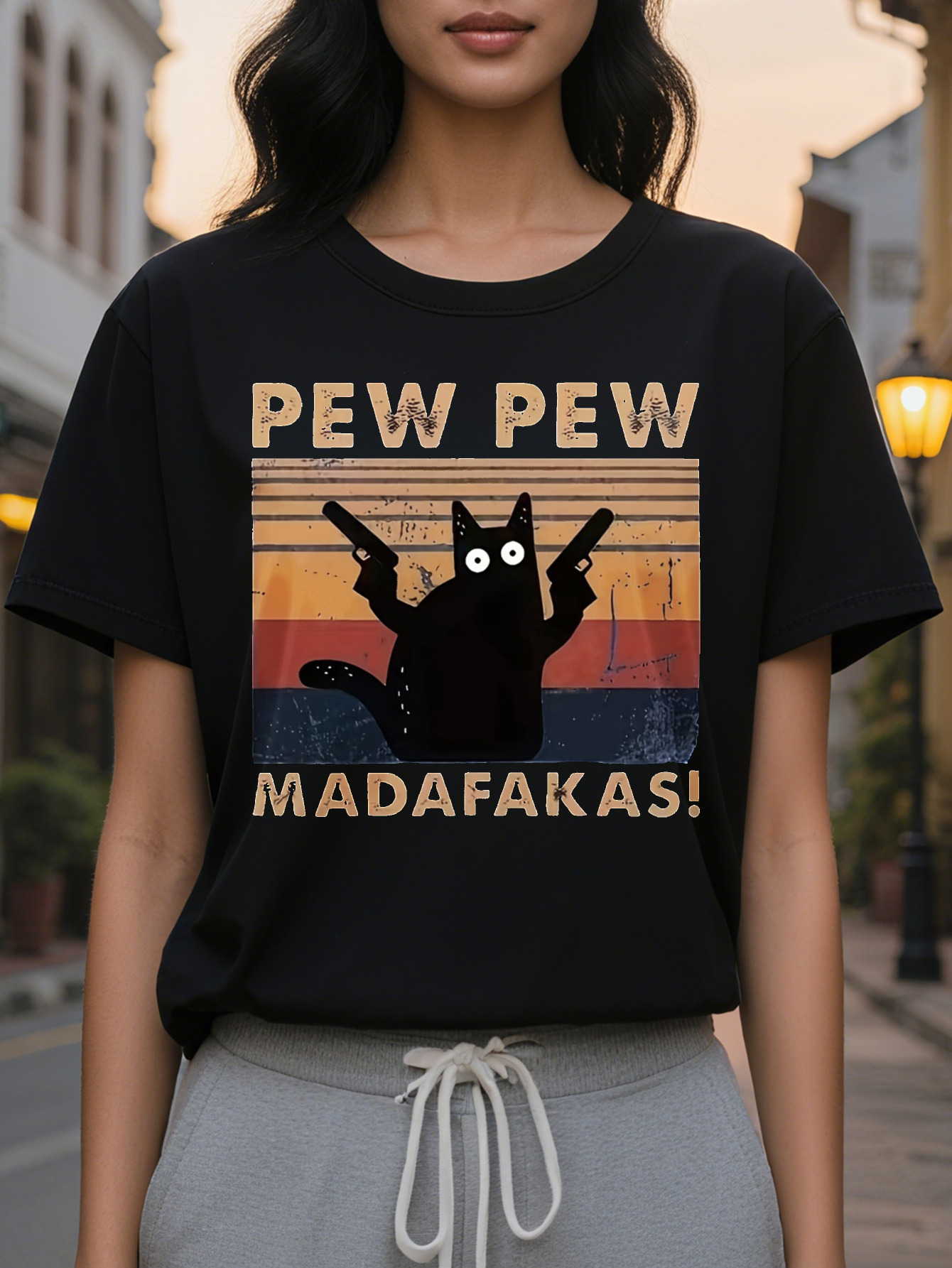 Cat Print Crew Neck Tank Casual Sleeveless Top For Spring Summer Women's Clothing