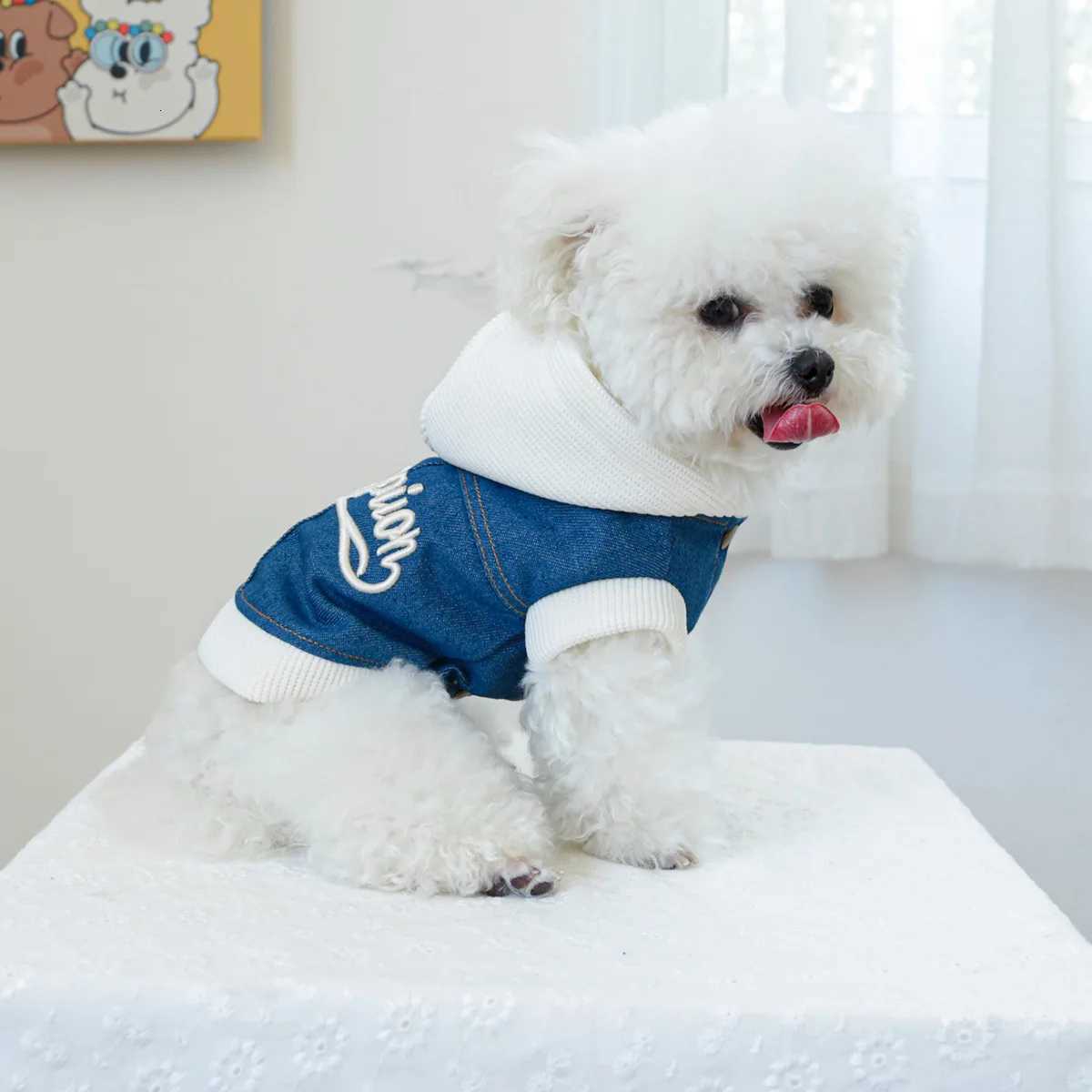 Pet Coat Clothing Dog Hooded Denim Clothes Embroidered Champion Handsome et Suitable for Small Medium Dogs Cats Boys Girls W250904