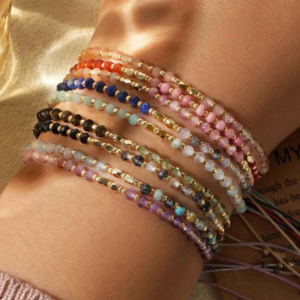 Go2boho Dainty Tiny Stone Beaded Chain Stack Gemstone Y2K Tren Handcrafted Bracelets with Card Gifts Set for Women Men 2024XJ250904