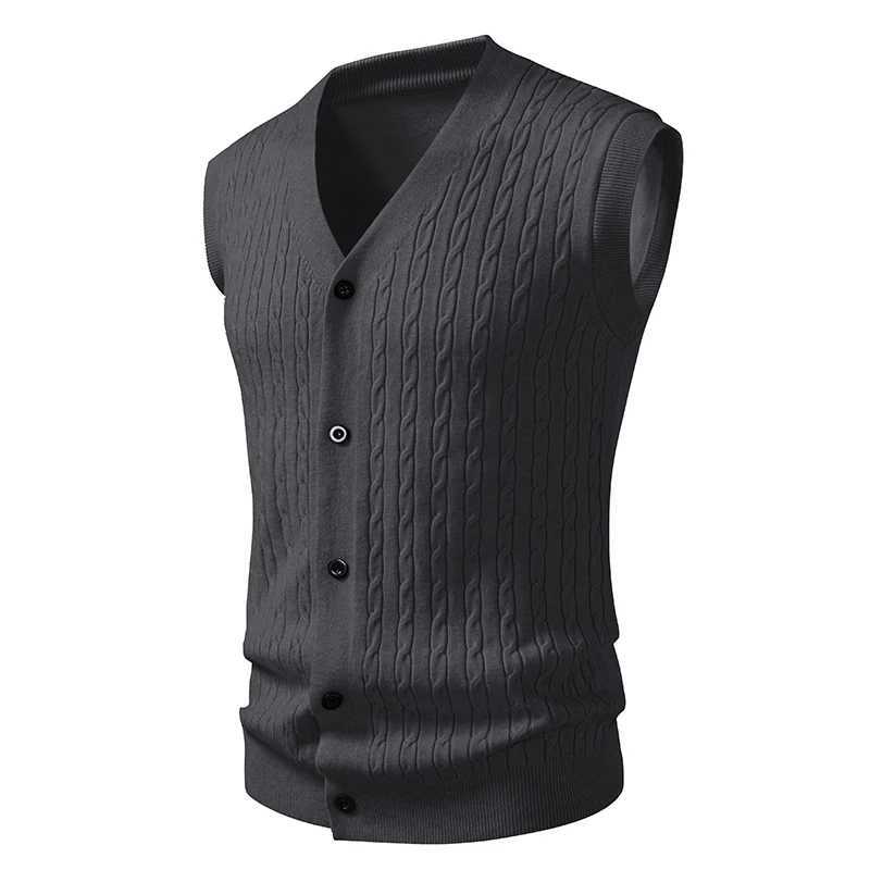 New Autumn Mens Knit Vest Sleeveless Sweater Cardigan Fashion VNeck Solid Color Single Breasted Slim Fit Knitted Waistcoat MenXJ250904