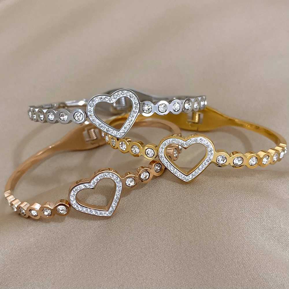 Mahing Bracelet Femme Luxe Rhinestone Stainless Steel Bangle 18K Gold Plated Couple Charm Bracelets Jewelry Gift Y250904