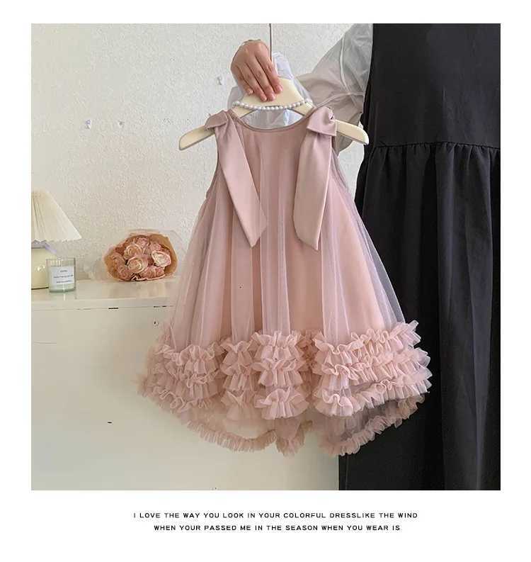2024 Summer Korean Girls New Sleeveless Bow Solid Color Sweet and Gentle Princess Dress Childrens Trend Z250904
