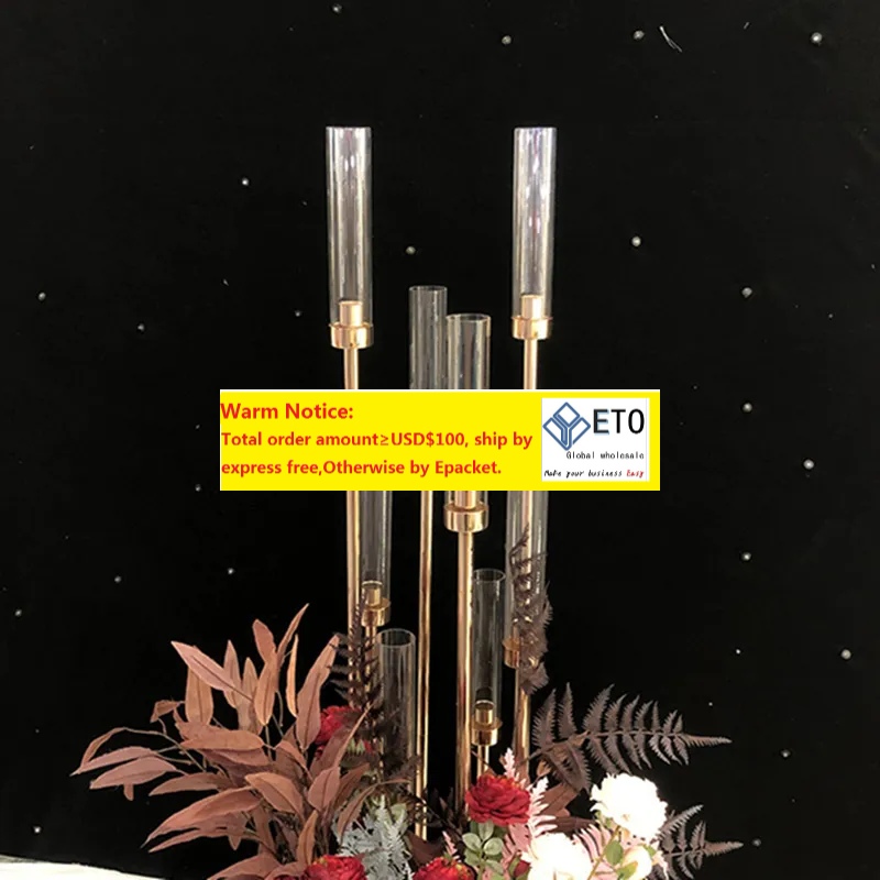 8 Heads Metal Candelabra Candle Holders Road Lead Table Centerpiece Gold Candelabrum Stand Pillar Candlestick For wedding ZZ H260310