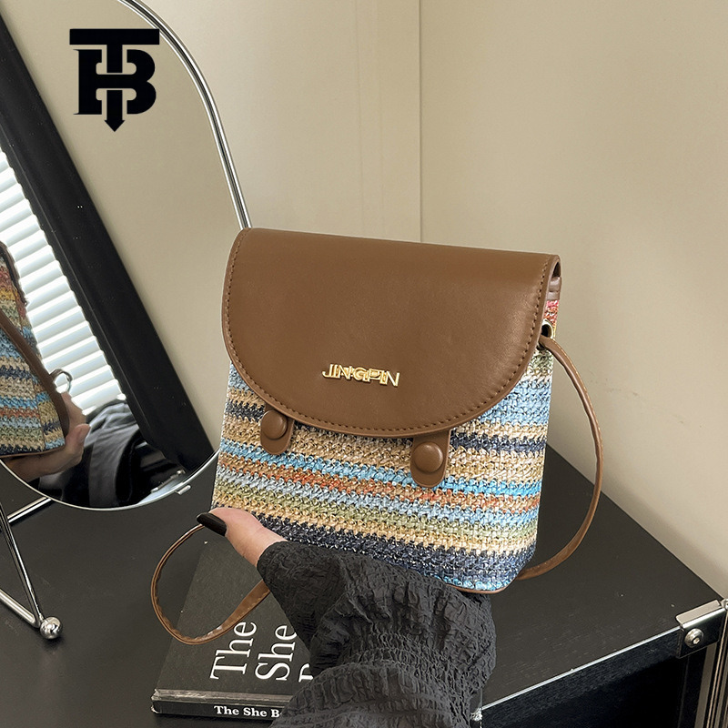 TB BHULAMTE Wholesale Straw Designer S Bag Woven Small Square Bag For Women, Foreign Trade Autumn New Color-block Light Luxury Shoulder Bag Celebrity 
