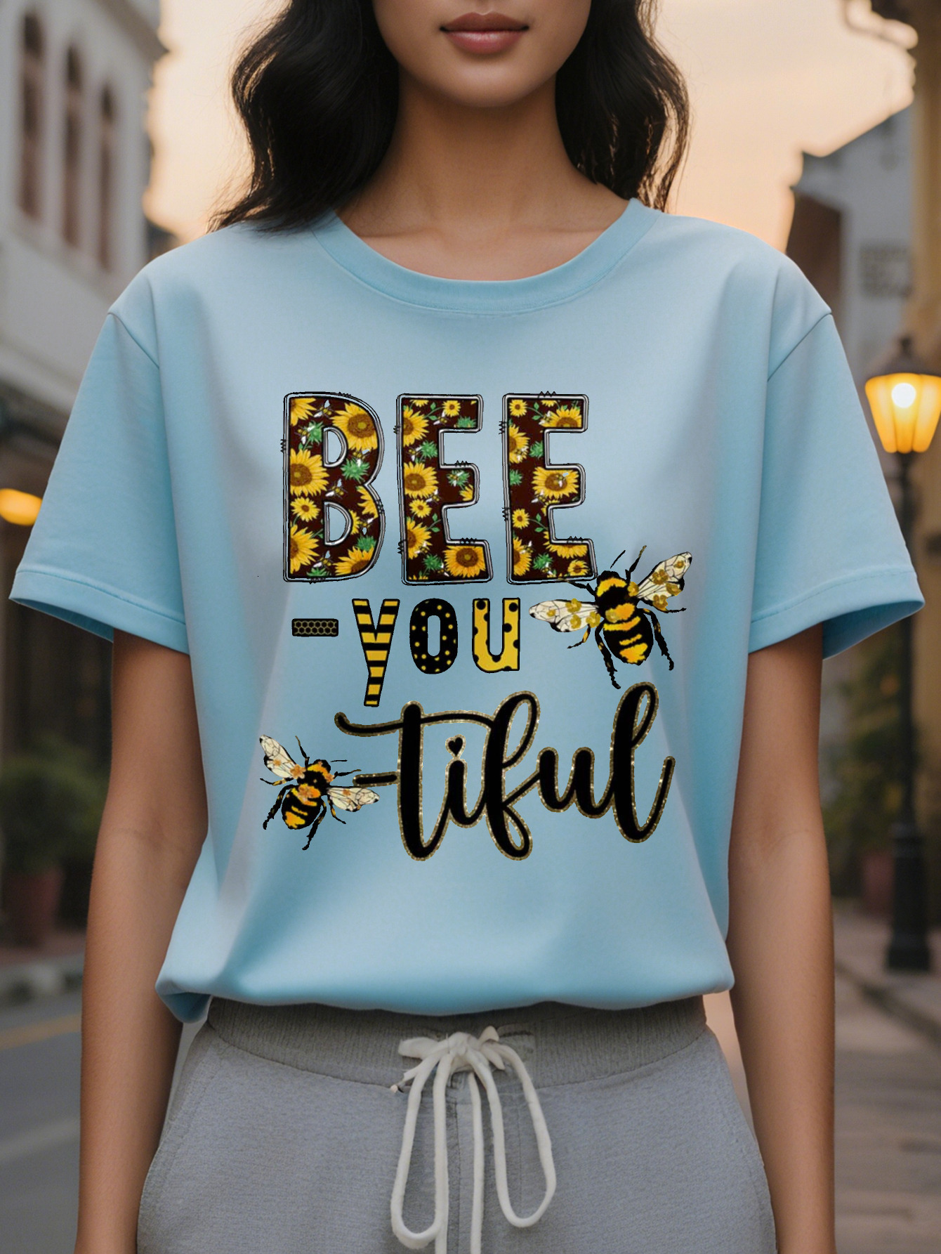 Women s Sleeve Sweater Bee You tiful Pullover Beekeeping Design White Casual Top Suitable for Daily and Halloween