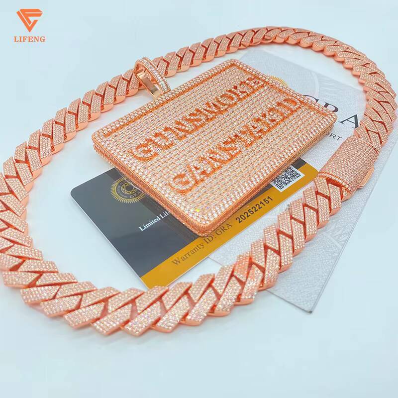 Rose Gold Plated Iced Out Chain 15mm 925 Sterling Silver Pass Diamond Tester Hip Hop Jewelry Vvs Moissanite Cuban Link Chain