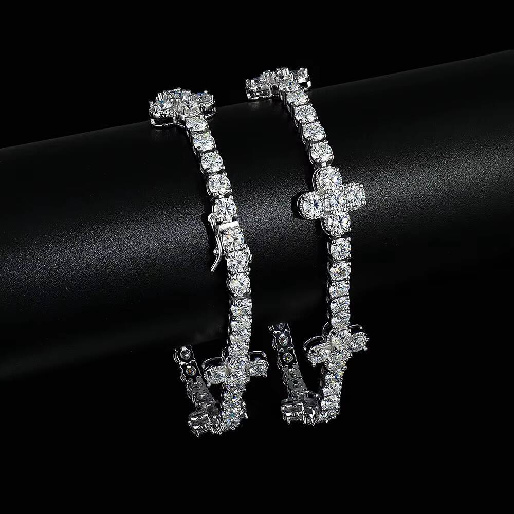 Wholesale Custom Women 4mm 925 Sterling Silver Wedding Crushed Ice Vvs Diamond Mossanite Moissanite Flower Tennis Chain Bracelet