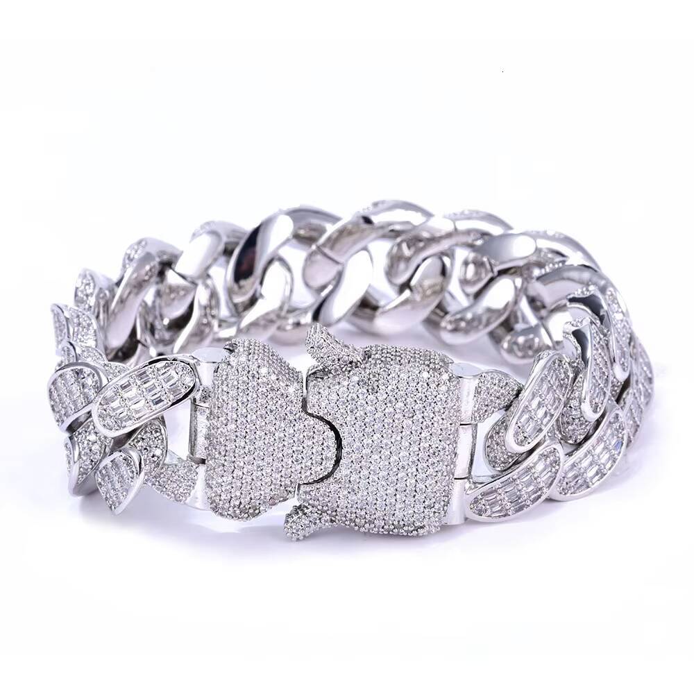 18mm thick 2 rows Miami white gold inlaid ice jadeite bracelet; luxury diamond crystal jewelry chain.