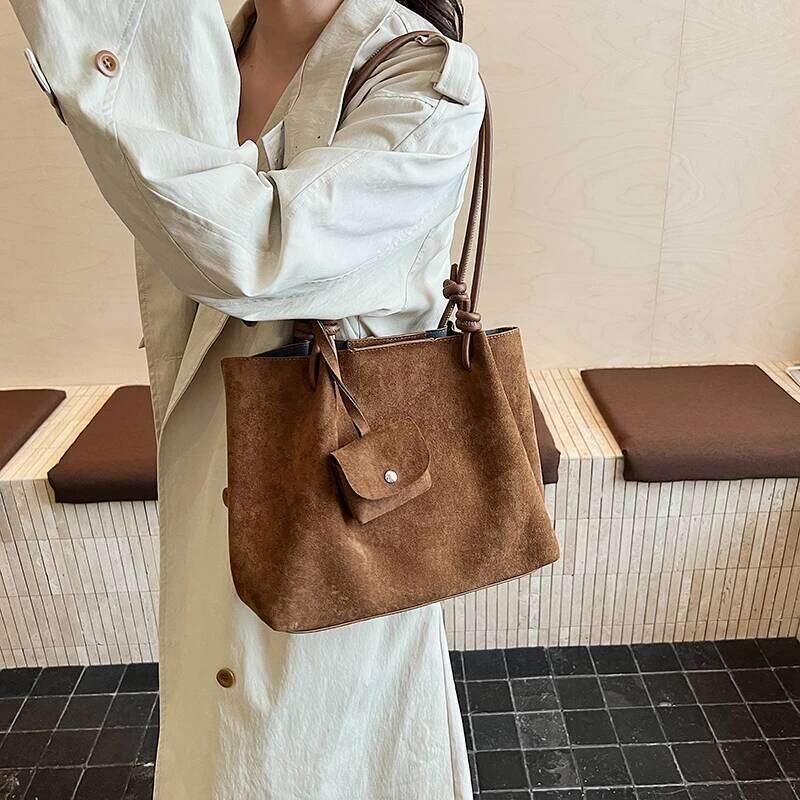 LEFTSIDE Faux Suede Tote 2025 Winter Auturm Casual New Shoulder Young Women's Underarm Bag Handbags And Purses