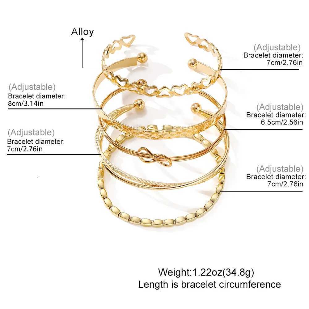 5Pcs Set Bohemia Minimalism Multilayer Heart Hollow Out Open Mouth Bracelet Set for Women Metal Chain Bangle Jewelry GiftsXJ250904