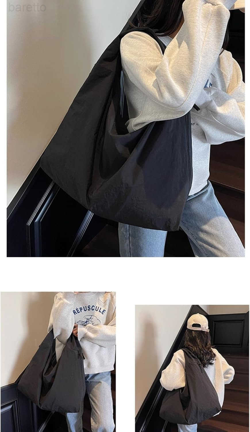 Tote Bag 2025 Nylon Solid Pleated Handbag Men Women Large Shoulder Travel Gym Casual Commute Weekend Vacation M250903